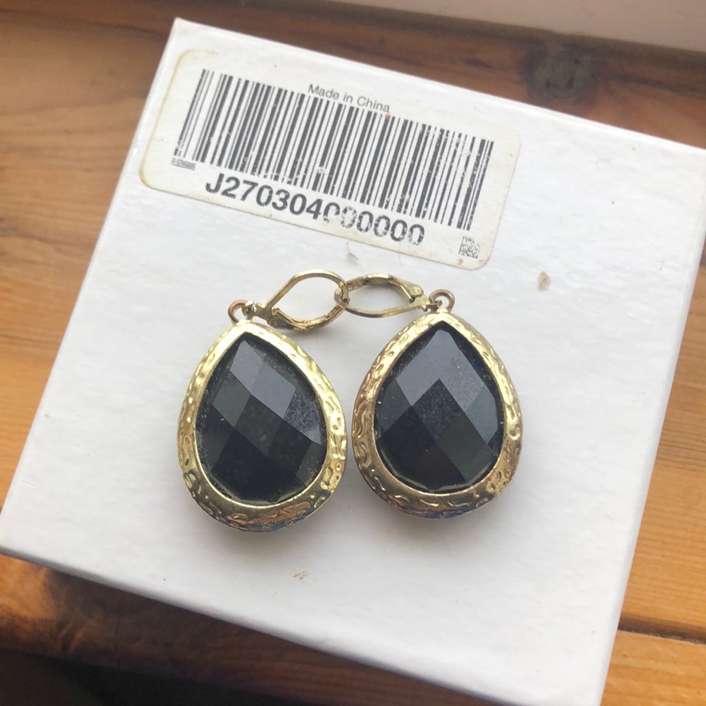 Black earrings with gold trim teardrop shaped